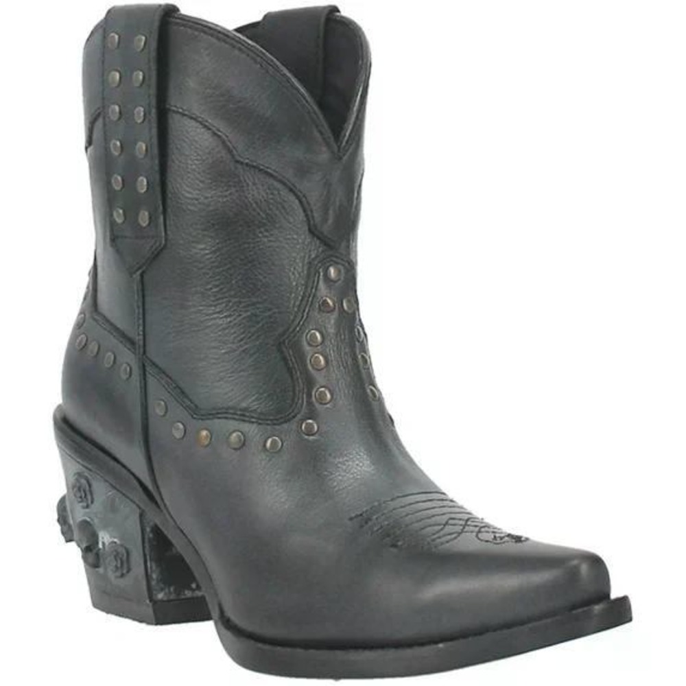 Dingo Trick R Treat Black Leather Skull Rose Clear Heel Western Boots Womens 8 - Picture 3 of 5
